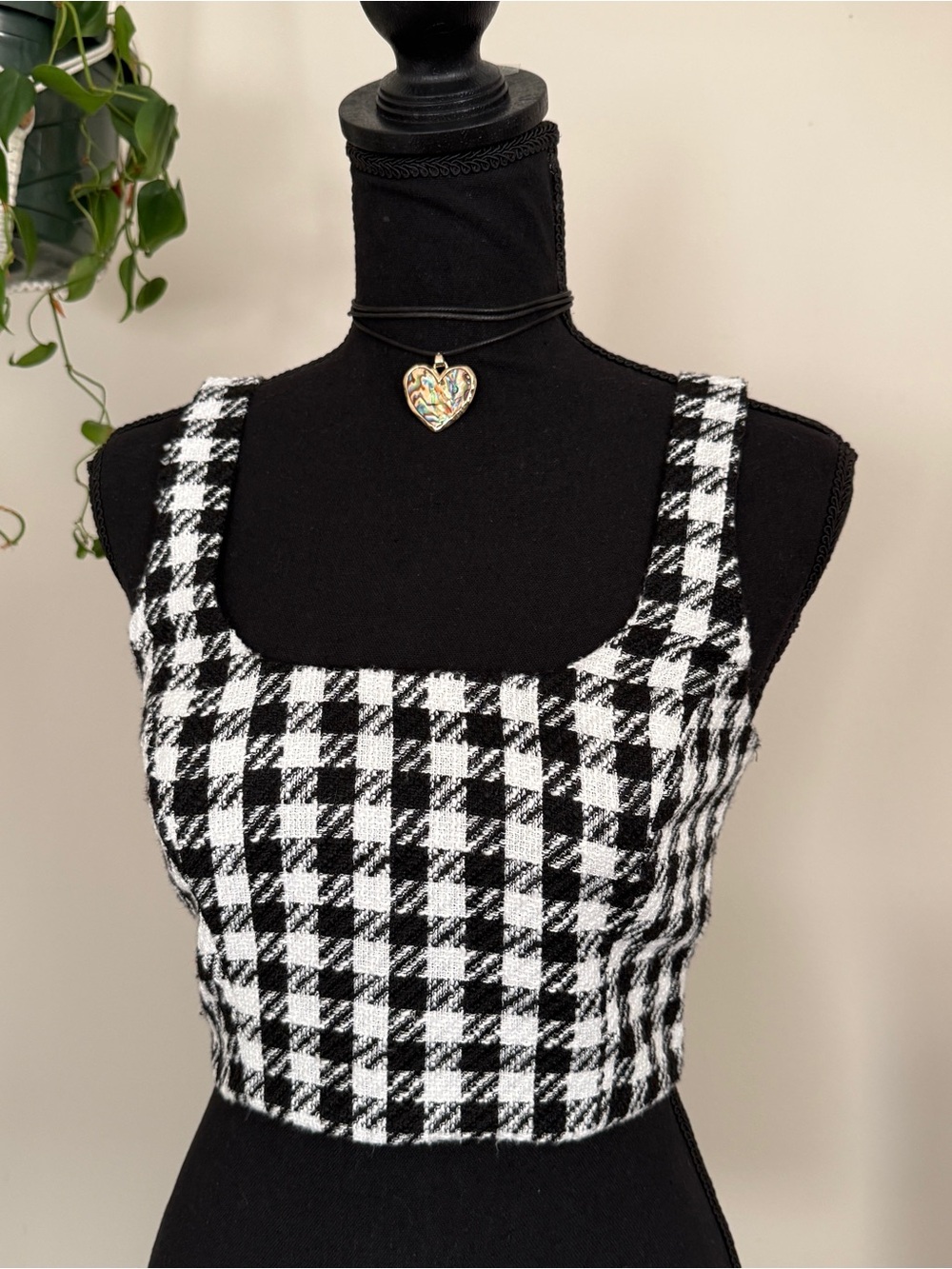 Primark Black and White Houndstooth Crop Top